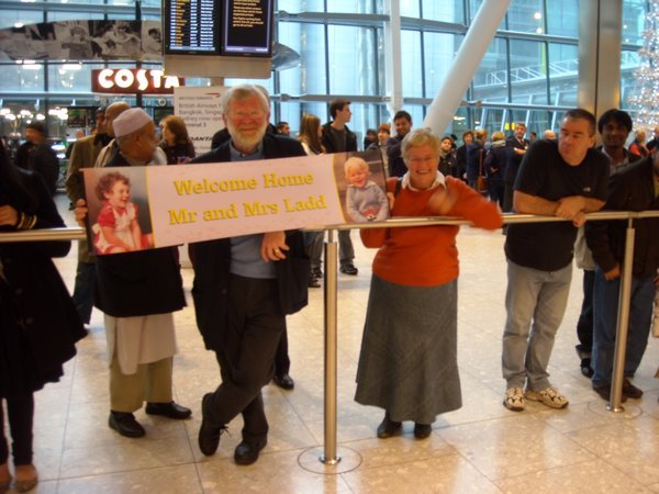 Our Heathrow Welcoming Party of Dave's Parents!