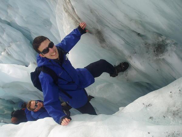 Straddling the glacier
