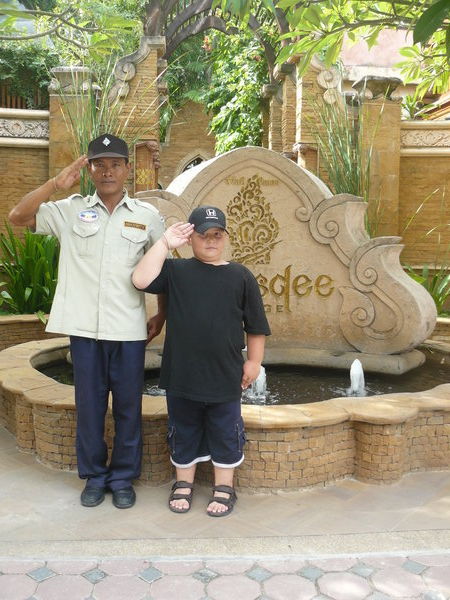 Jack and the security guard outside our hotel