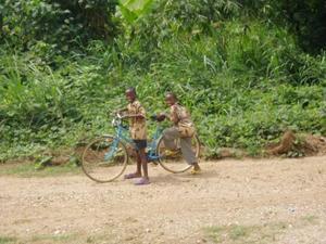Two kids on a bike
