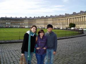 The girls and me in front of the Royal Cresent in Bath