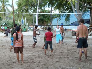 An afternoon game of volley ball.  Dave is a giant compared to the locals.