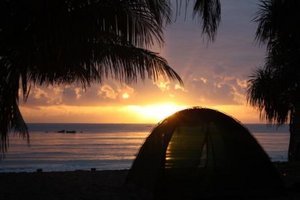 Our tent during a beach sunrise