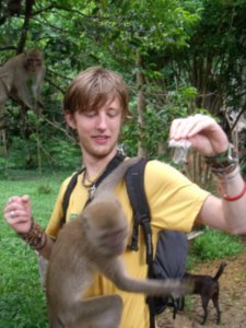 Feeding wild Longtail Macaques at Monkey Temple, Khao Sok National Park