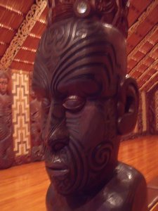 Maori sculptures in Meeting House, Waitangi