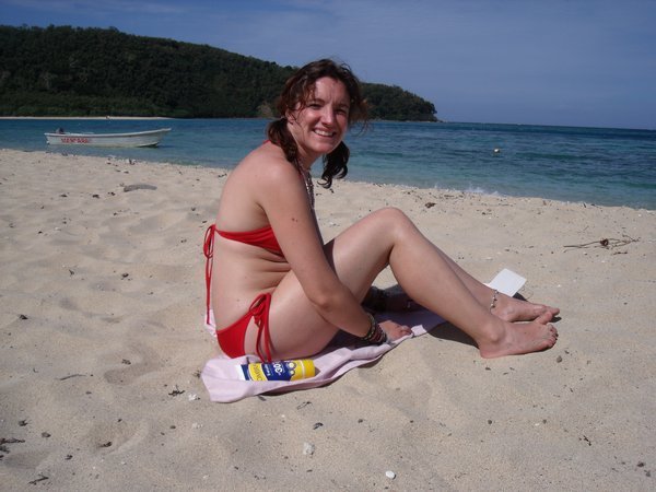 Relaxing on a beautiful beach, Mantaray Island in the Yasawa's