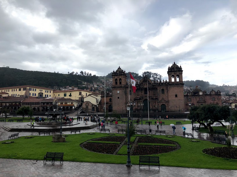 wet and forlorn looking Plaza De Armas after a cloud burst