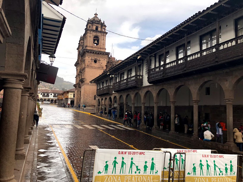 Deserted Cusco streets after a rain shower