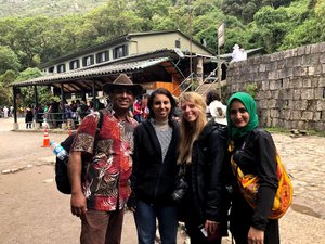 with our fellow tourists Sofia and Hanan at Machu Picchu