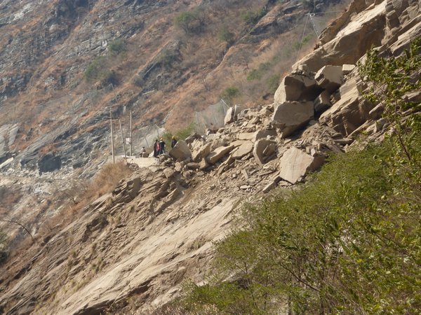 the landslide - you can still see a bit of the wall to show you where the road should be