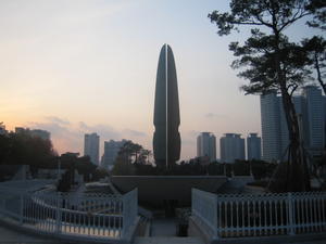 A memorial shaped like a bullet