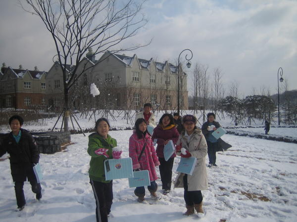 having a snowball fight with my students