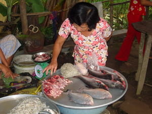 Look closely...There's fish for sale and, of course, the local cuisine - RAT!!!  Not too much meat though.