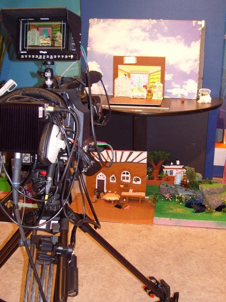 The miniatures that are used for the background of the set, because it is taped in front of a blue screen