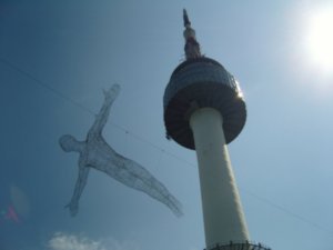A flying man and Namsan Tower
