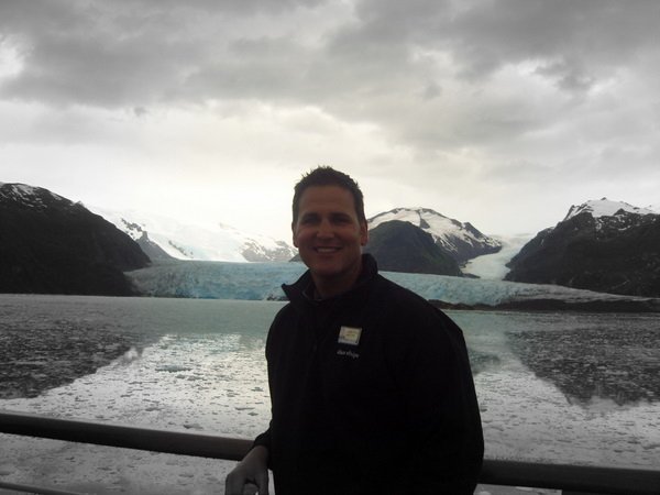 Larry in front of the Amalia Glacier