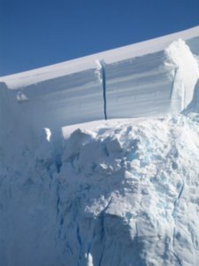 A glacier resembling some vertical blinds...