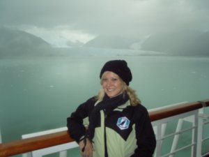 Melanie in front of Amalia Glacier...