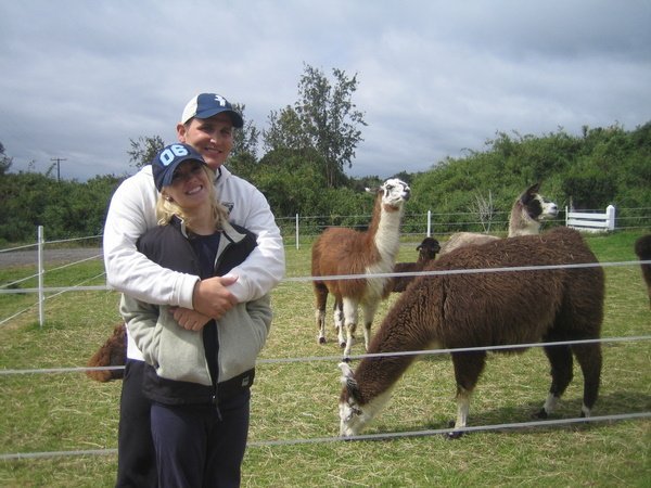 Posing in front of the llamas...