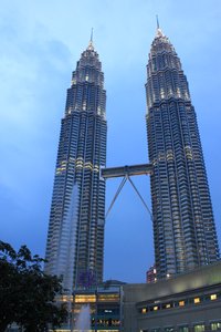 Petronas Towers at dusk.