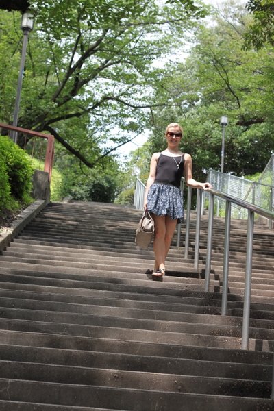 Walking through Osaka Castle Park.