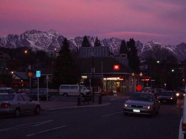 Sunsetting over the post office with the Remarkables in the backdrop