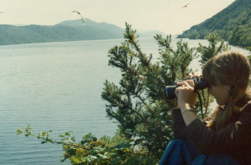 Linda looking for Nessie on our first visit to Scotland in 1975