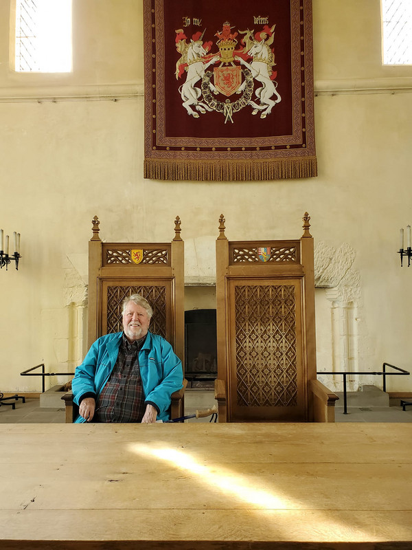 Bob sitting on King Robert I the Bruce's throne at Sterling Castle