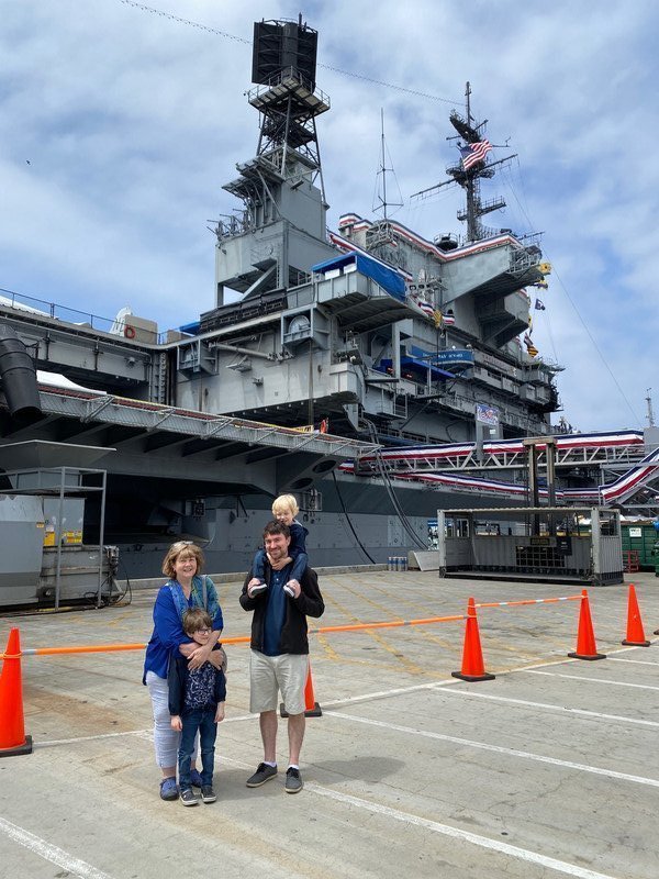 Linda, Evan and Logan visiting the USS Midway