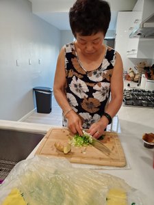 The day after the wedding at Will and Mercy's apartment with her mom preparing Chinese dumplings...so good.