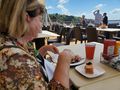 Saint Vincent and the Grenadines - Linda having lunch on the top deck