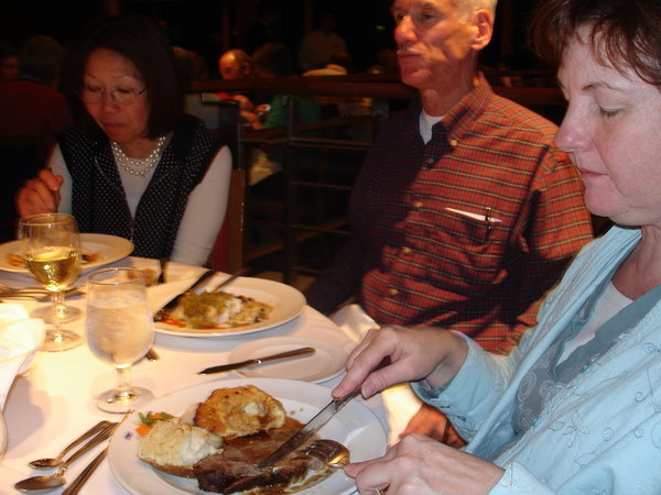 Betty, Mike and Linda enjoy our first dinner