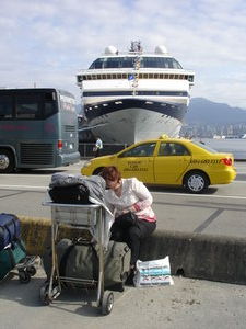 Waiting for Tom upon disembarkation in Vancouver