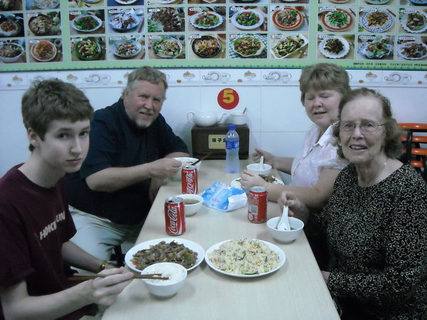 Will, Bob, Carol and Mom at Muslim noodle shop