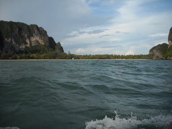 Approaching Railay West Beach in longtail boat