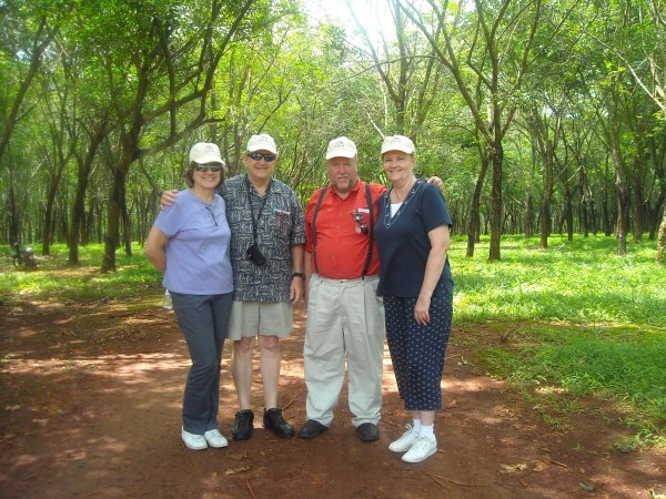 Ruth, Johnny, Bob, and Barb at rubber plantation