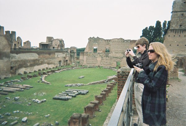 Tamara and Will view the stadio in Palatine Hill
