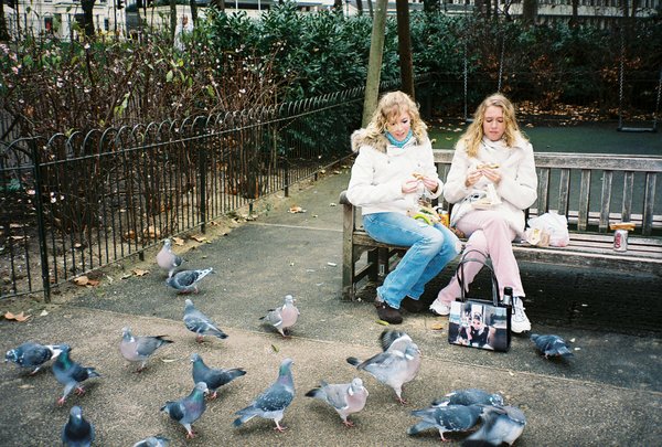Rosanna and Tamara Feeding Pigeons at St James Park