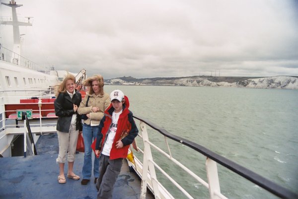 Tamara, Rosanna, and Will on ferry from Calias to Dover
