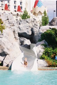 Rosanna on the waterslide at the Excaliber Resort in Las Vegas