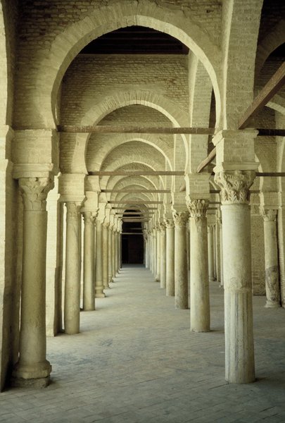 The interior columns of the Great Mosque of Kairouan