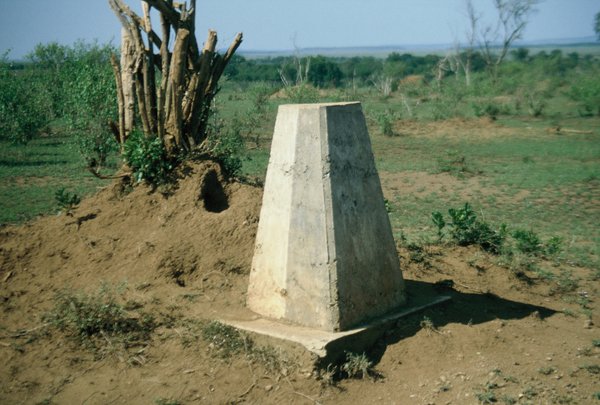 Monument marking border between Kenya and Tanzania