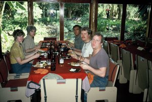 Linda, Carol, Herman, Bob and Willie having lunch at the Serena Lodge at Amboseli