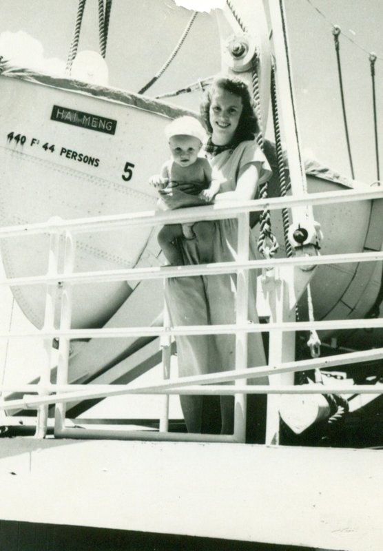 Bob and Mom on ship to Hong Kong