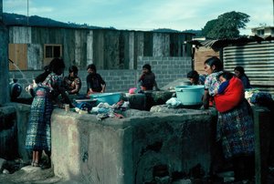 Mayan women washing clothes in village near Iximche