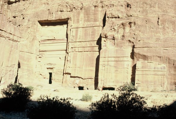 Palaces carved into the stone wall at Petra