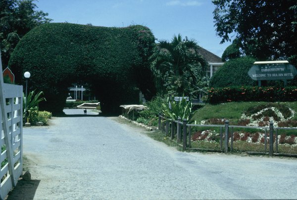 Elephant topiary at the entrance to the Hua Hin Railway Hotel