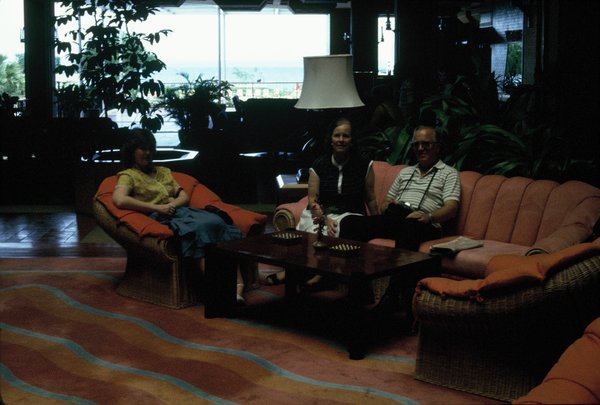 Linda, Mom and Dad in the lounge of our hotel in Cha'am