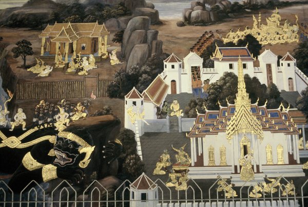 Ramayana mural surrounding the Temple fo the Emerald Buddha