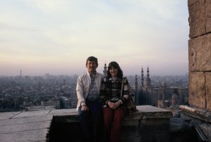 Bob and Linda at dusk at the Citadel overlooking the Cairo skyline